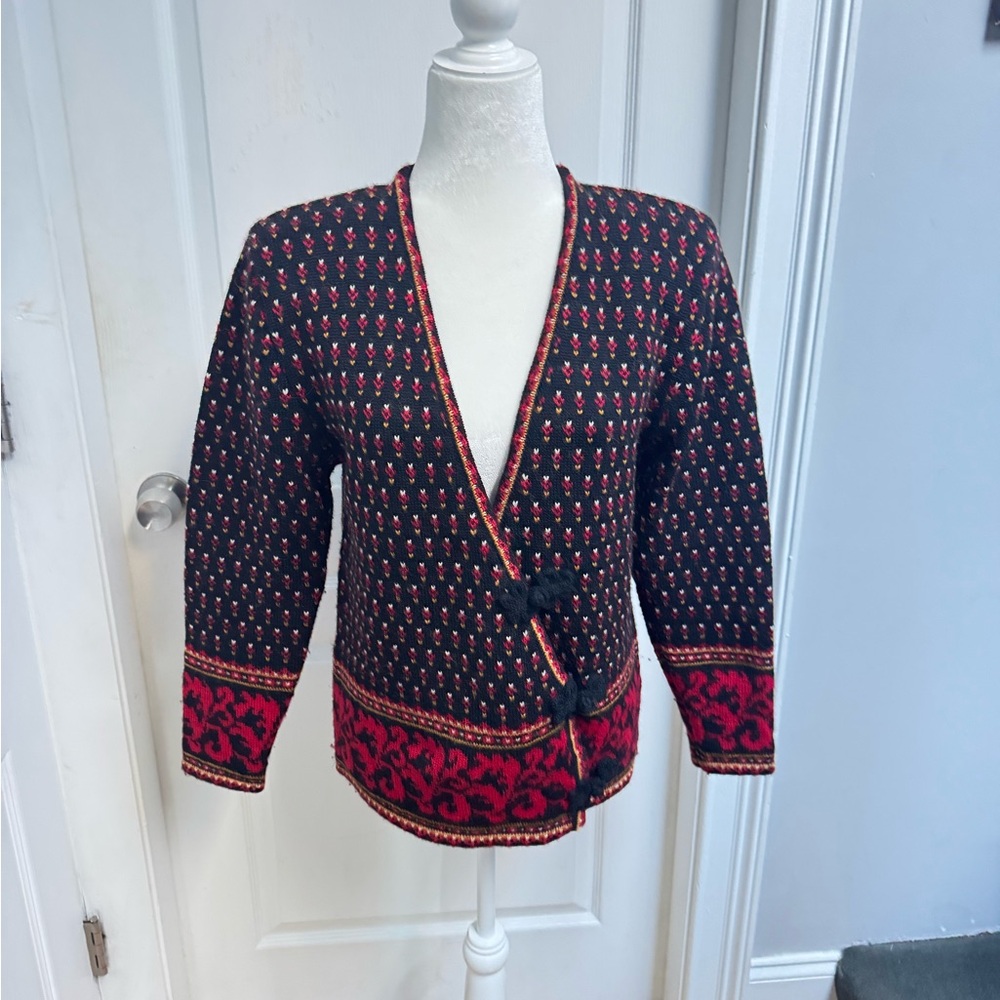 Susan Bristol Wool Cardigan with Vibrant Patterns